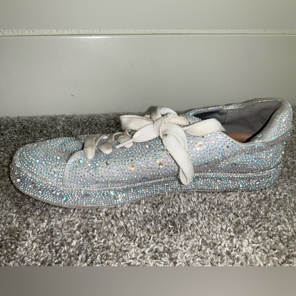 Women's Bling Rhinestone Shiny Sneakers - Silver Sz 9 - Picture 4 of 14